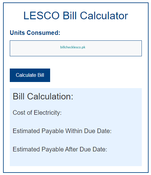 lesco bill calculator